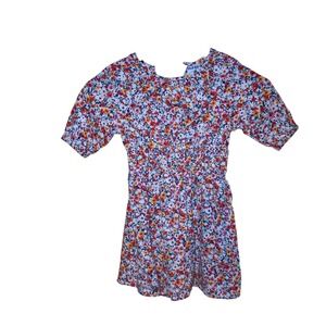 Old Navy Girls 5T Floral Back Cutout Dress Short Puff Sleeve Red Orange Yellow